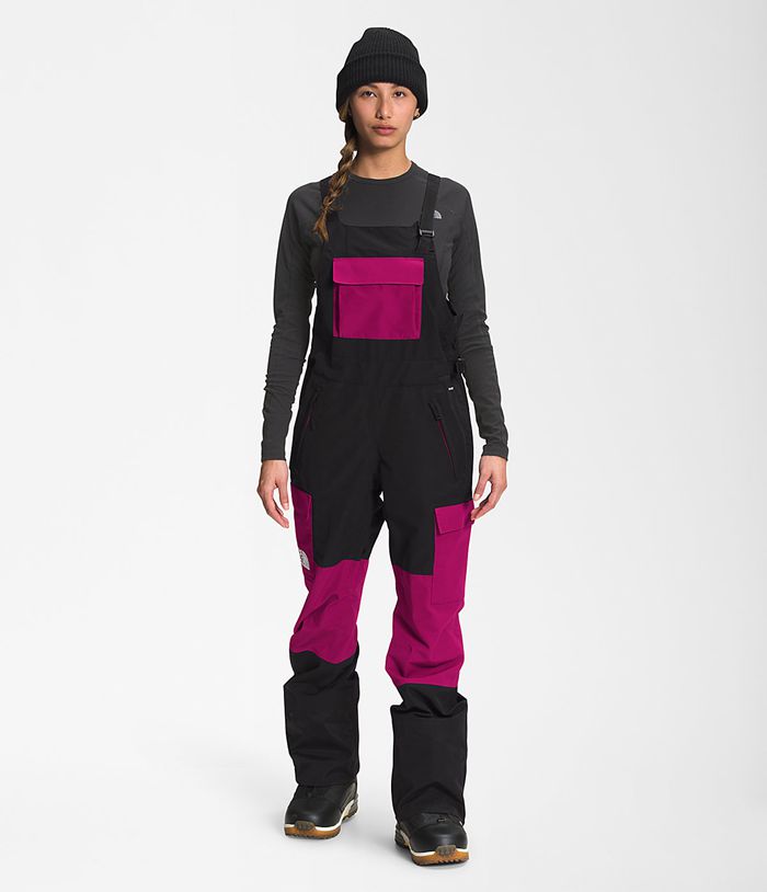 The North Face Womens Snow Pants Dragline Bib 957JHZOFG - Pink/Black